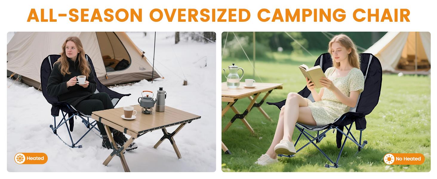 SLSY Oversized Heated Rocking Camping Chair, Outdoor Rocker Padded Recliner Folding Lawn Chaise, with Side Pockets & Carry Bag for Patio Backyard, Power bank not included SLSY Oversized Heated Rocking Camping Chair, Outdoor Rocker Padded Recliner Folding Lawn Chaise, with Side Pockets & Carry Bag for Patio Backyard, Power bank not included