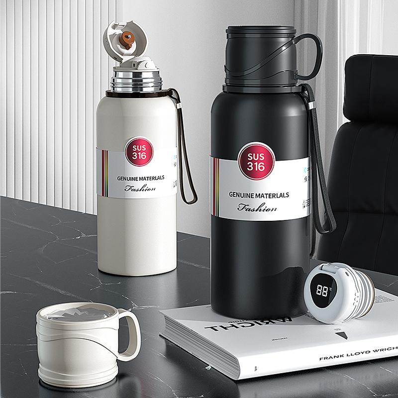 Stainless Steel Insulated Water Bottle, 20oz (600ML) Vacuum Flask with Handle, Smart Temperature Display, Large Capacity Car Cup, Vacuum Insulated Tumbler