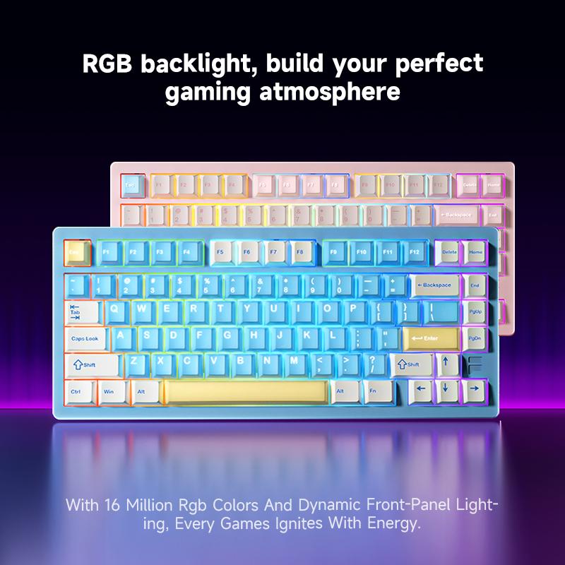 FURYCUBE F75Ultra 75% CNC Aluminum Mechanical KeyboardSouth Facing RGB Backlight 2.4G BT USB Wired with HMXGrape Huano Latte 5- Pin Hot-Swappable Switches &BlackWhite PTB Keycaps Gaming Keyboard for PC