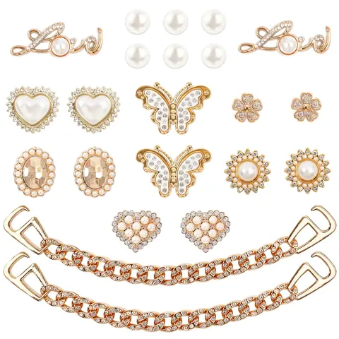 SOGLLQAM Bling Shoe Charms for Women, Flower Pearl Butterfly Charms with Crystal Rhinestone Chains, Cute Fashion Shoe Accessories for Clogs & Sandals, DIY Footwear Decor, Birthday Party Gifts & Party Favors