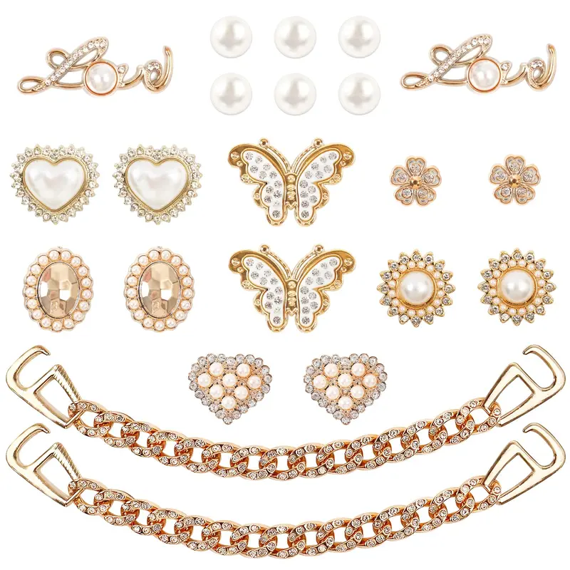 SOGLLQAM Bling Shoe Charms for Women, Flower Pearl Butterfly Charms with Crystal Rhinestone Chains, Cute Fashion Shoe Accessories for Clogs & Sandals, DIY Footwear Decor, Birthday Party Gifts & Party Favors