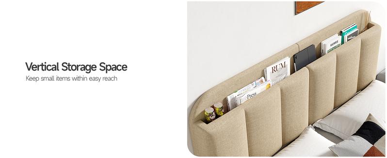 【Valentine's Day Gift】ONBRILL Adjustable Headboard for Full/Queen Size Bed Frame, Linen Fabric Bed Headboard with Storage & RGB LED Light in Modern Vertical Channel Design