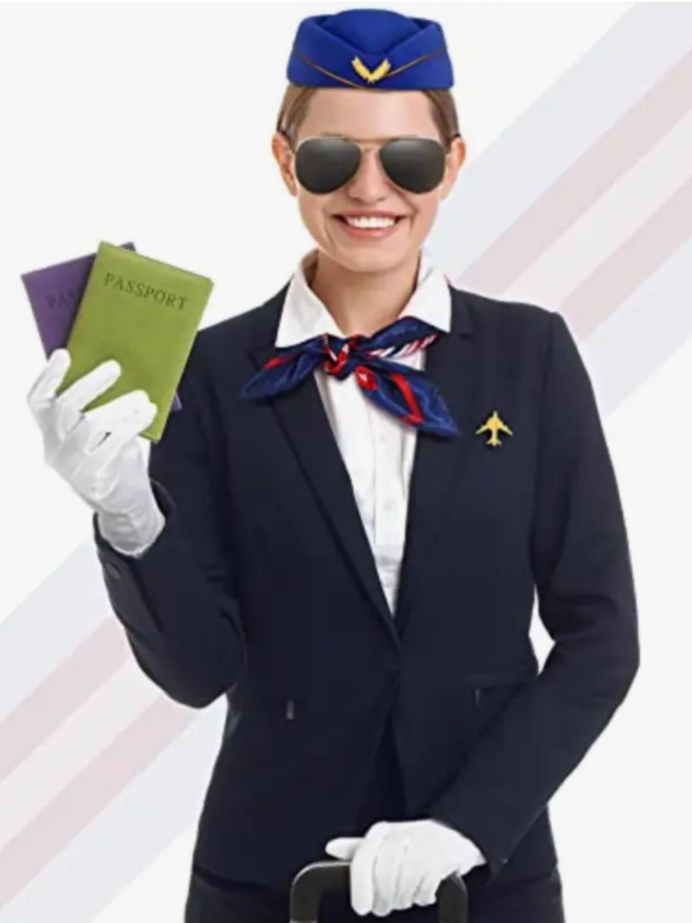 3-Piece Holiday Flight Attendant Costume Set for Women, Includes Hat, Scarf, Gloves, Perfect for Role Play, Vintage Stewardess