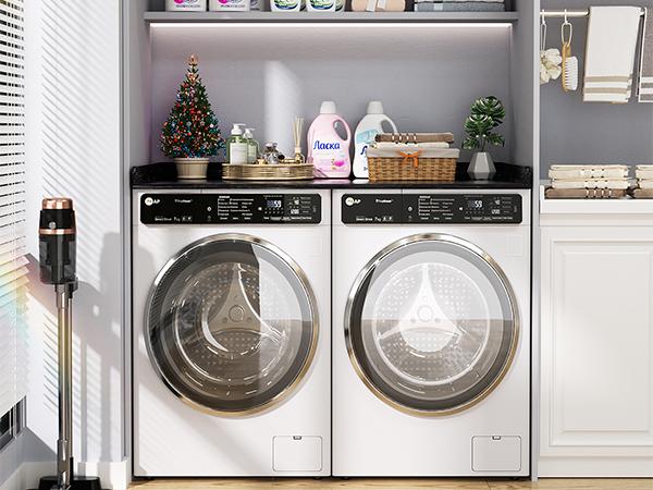 54" x 27.5" Laundry Countertop for Washer and Dryer with Non-Slip Pads，Wood Shelf Topper for Storage and Organization with Round Corner Edge Rails