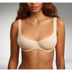 Women's Unlined Balconette Bra No Padded Underwire Supportive Plus Size Smooth Scoop Neck