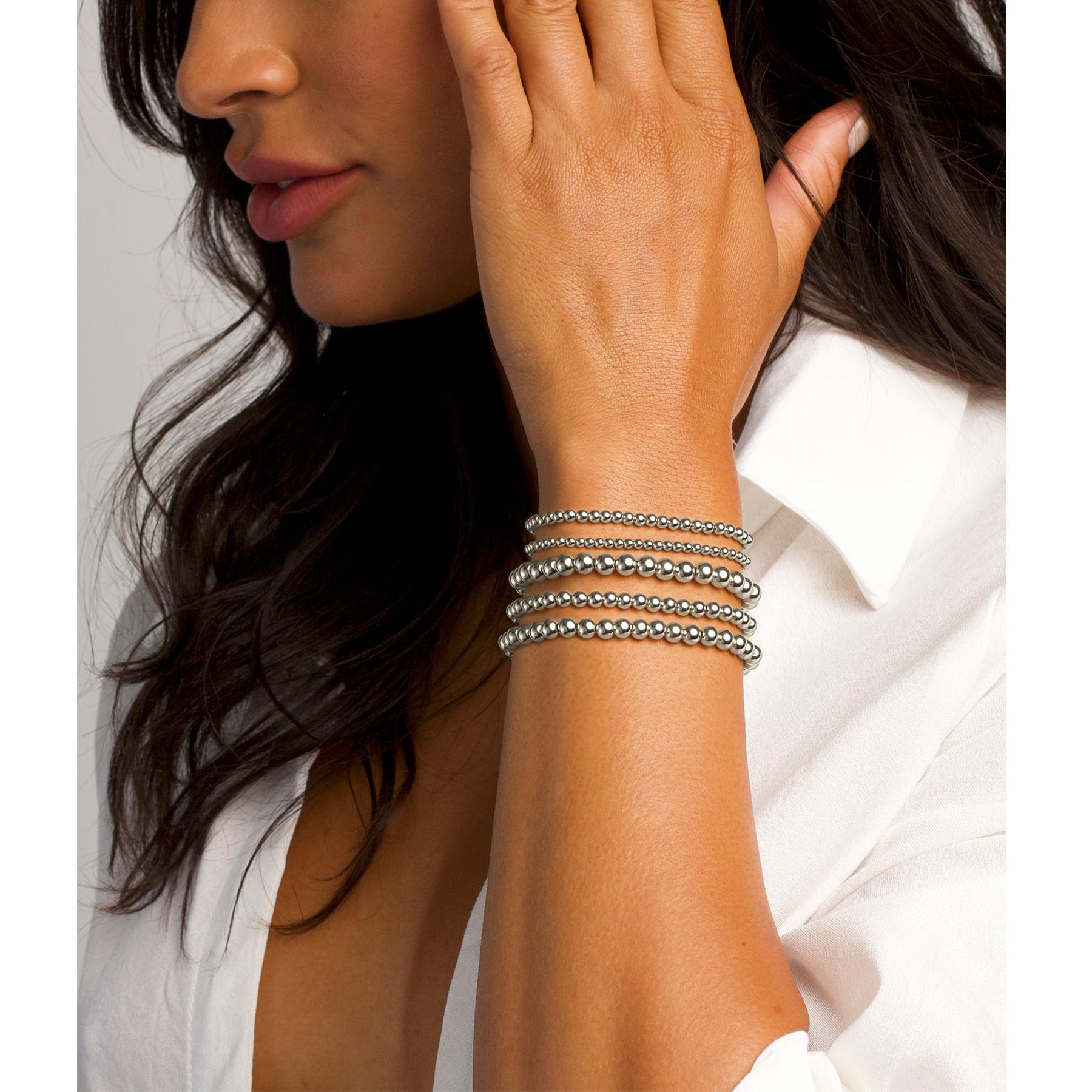 17KM Gold Bracelet for Women Waterproof, Beaded Strand Bead Ball Bracelet stack Adjustable  for Gifts