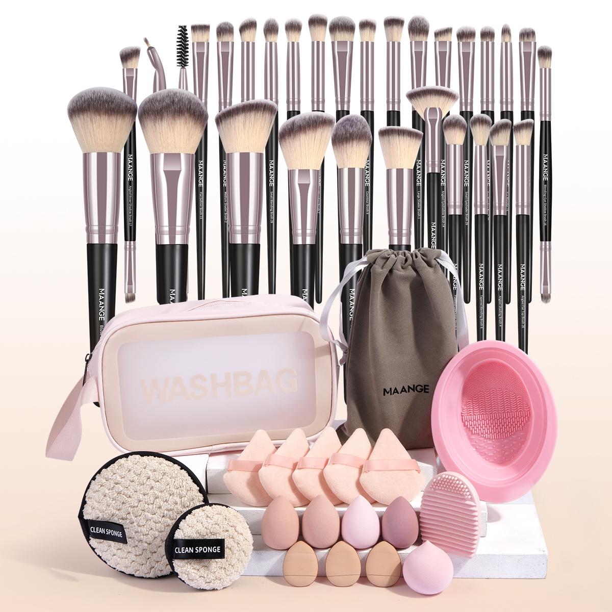 MAANGE Makeup Brush Set, 27/49pcs/set Makeup Tool Set Including Soft Brushes, Beauty Sponges, Powder Puffs, Brush Cleaner Mat, Bag and, Multifunctional Makeup Kit for Beginners, with Makeup Travel Bag