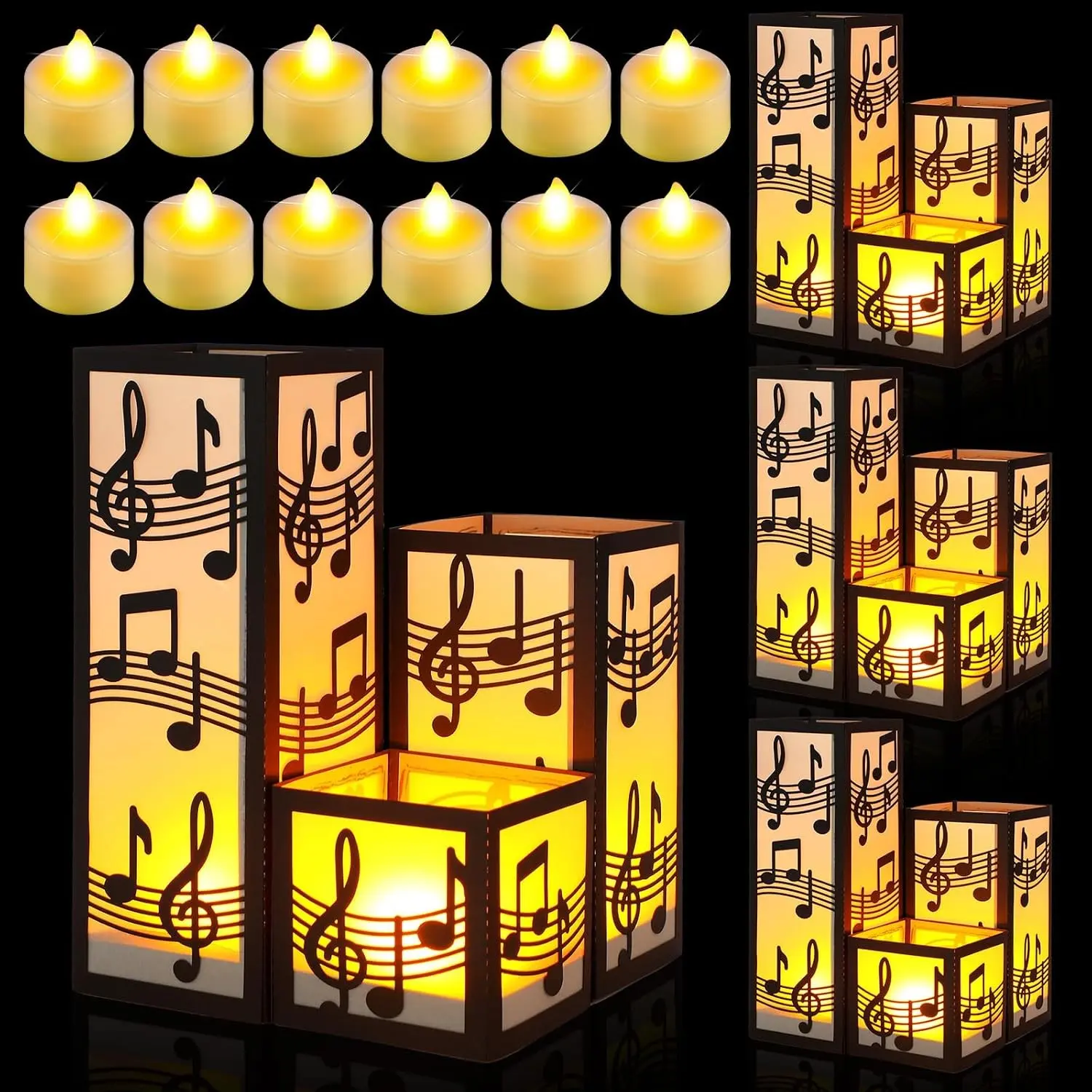 12 Pcs Music Party Table Centerpieces 3 Sizes Musical Note Paper Lantern Boxes for Music Themed Party Wedding Birthday Classroom Rock and Roll Jazz Piano Concert Decor