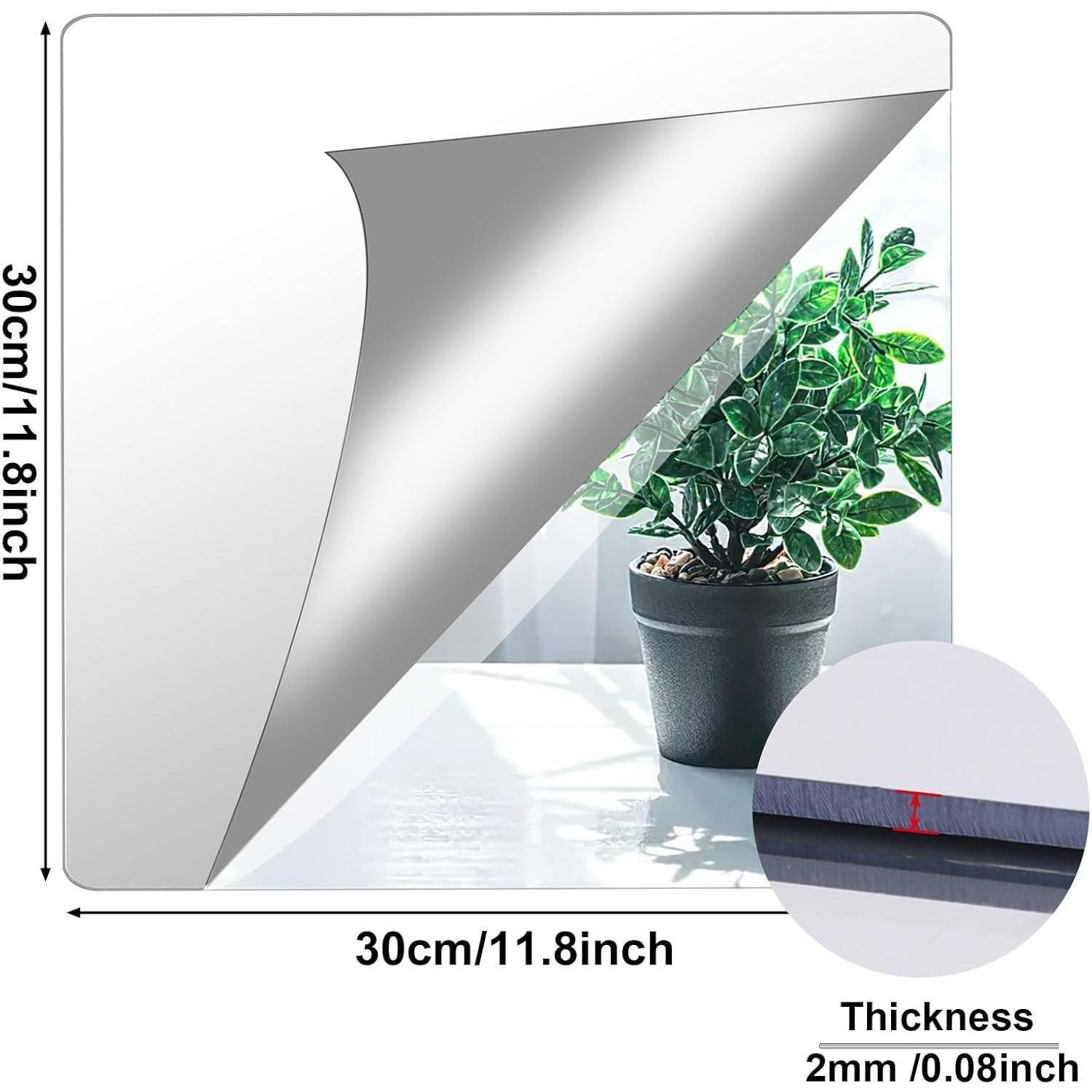 4 Pack Self Adhesive  Mirror, 12X 12 Inch Mirror Tiles,Flexible Plastic Mirrors Sheets Wall Stickers,2MM Thick Mirrors,Frameless Small Mirror