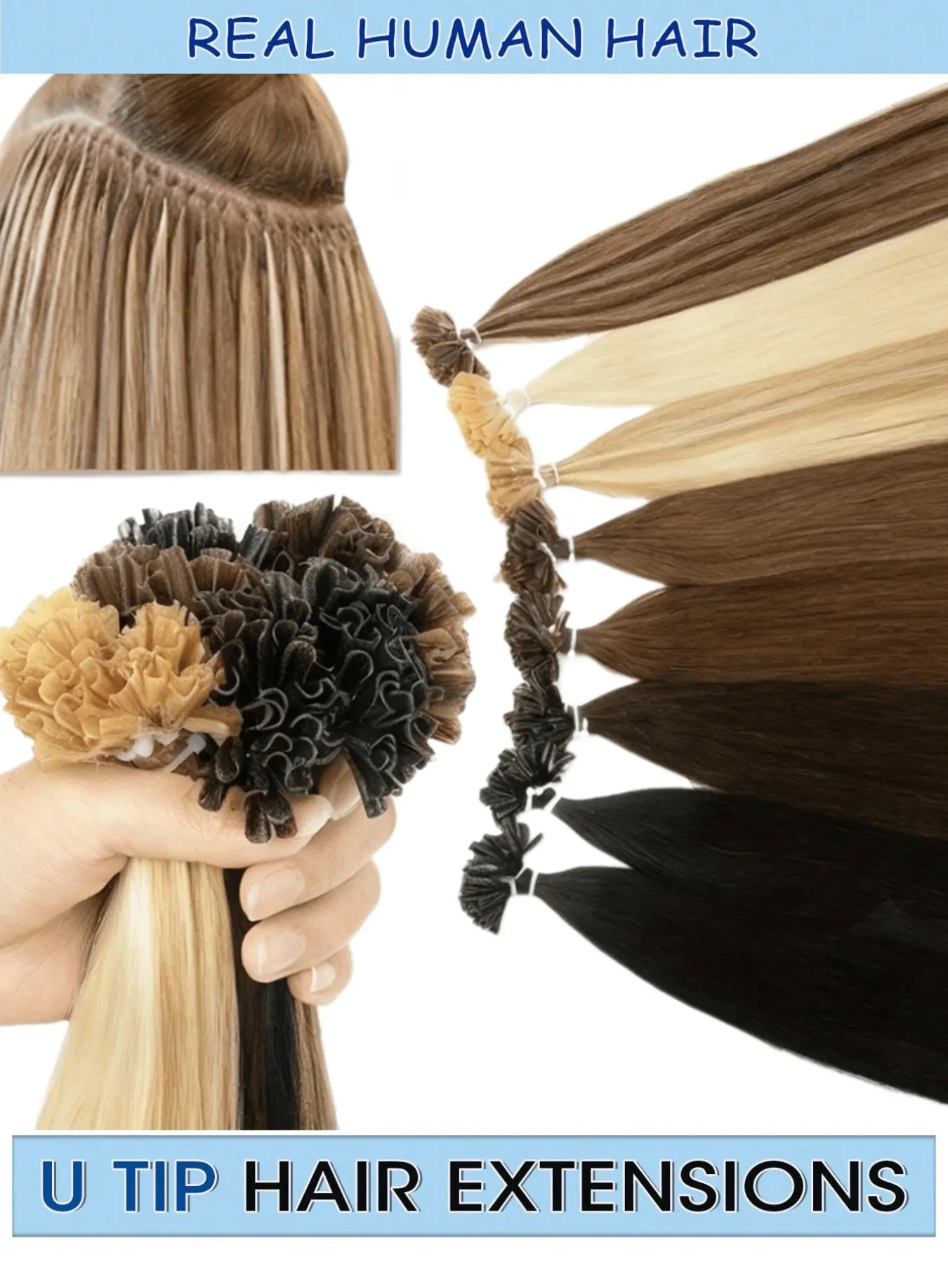 50pcs U-Type Hair Extensions,  Straight Keratin Fusion, Invisible U-Tip, Nail Tip, All Occasions, Suitable for Everyone