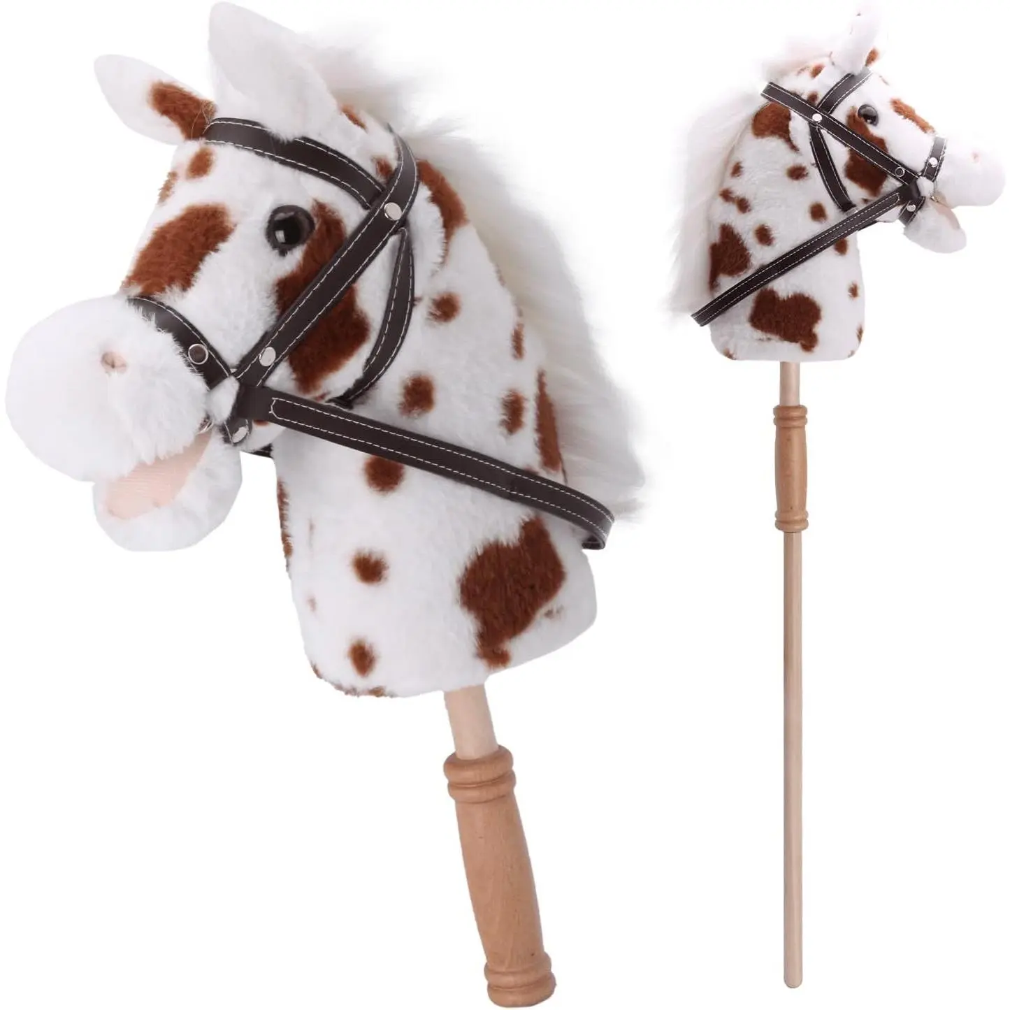 35.5" Plush Stick Horse - Funny Hobby Horse with Pony Sound, Soft Realistic Mane & Durable Leather Reins, Pretend Play Riding Toy for Boys & Girls Ages 3+ (Spotted)