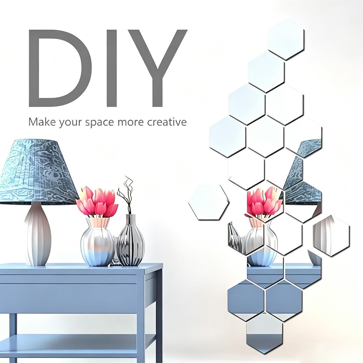 15pcs Hexagon Self-Adhesive Mirror Wall Stickers, Decorative Wall Sticker, Acrylic Wall Decor, Removable DIY Wall Decor Mirror, Mirror Stickers for Living Rooms, Bedrooms, Apartments, Gyms and Dorms, Home Decoration, Mirror Wall Sticker