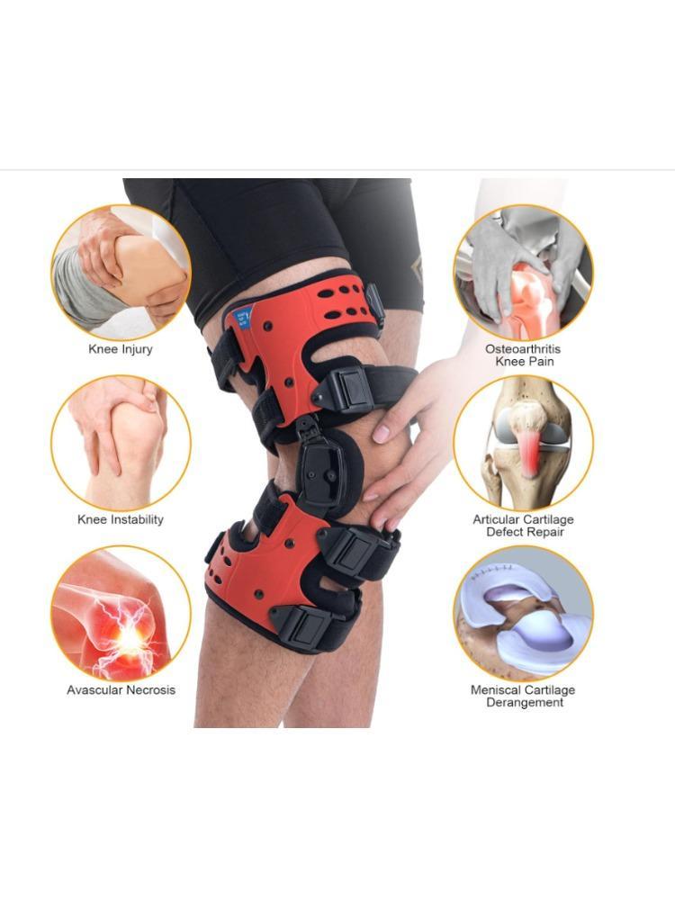 Functional Hinged Knee Support Brace, Adjustable Knee Stabilizer with Compression Wrap, Knee Unloader for Knee Instability, Swelling, Post-Injury Recovery, for Athletes & Seniors