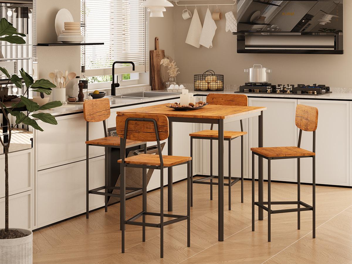 LHBcraft Solid Wood Furniture Table and Chair Set, 4-Seater Kitchen Table with Metal Frame, Compact Kitchen Table for Small Spaces, Apartments, Breakfast,Christmas gift