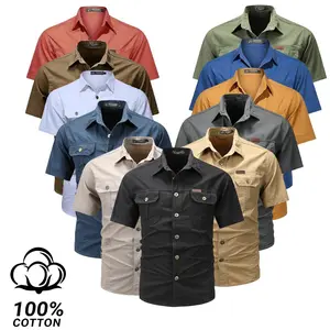 Men's Lightweight Cotton Work Shirt, Soft & Durable Short Sleeve Utility Top with Chest Pockets, Perfect for Summer Work, Travel, or Casual Outings, Classic Fit for All Body Types.