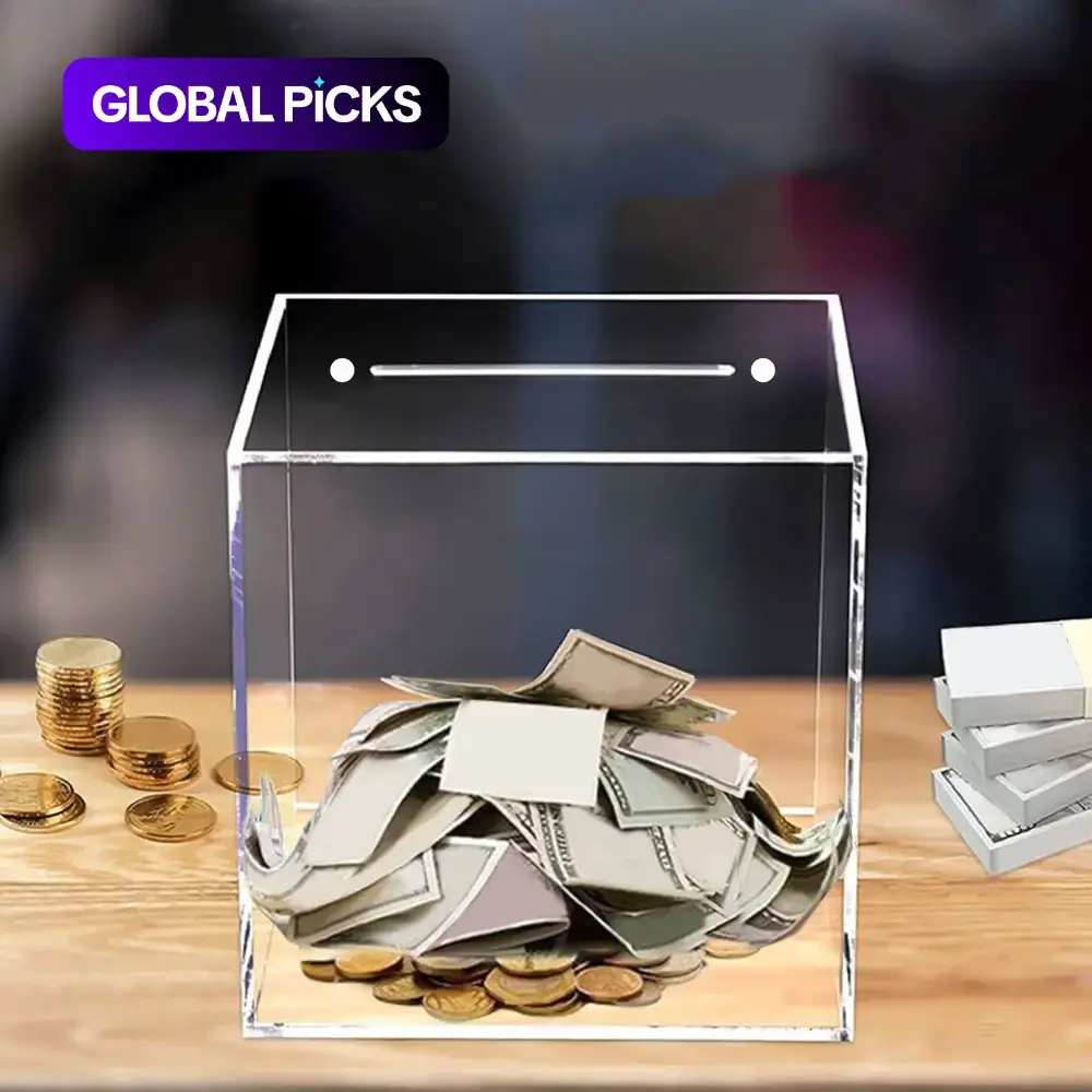 Saving Challenge Box, Clear Acrylic Piggy Bank, Sealed Money-Saving Box, Unbreakable Coin & Cash Container Jar, Acrylic Savings Jar, Coin Storage for Teens, Boys & Girls, Gift #GLOBAL PICKS