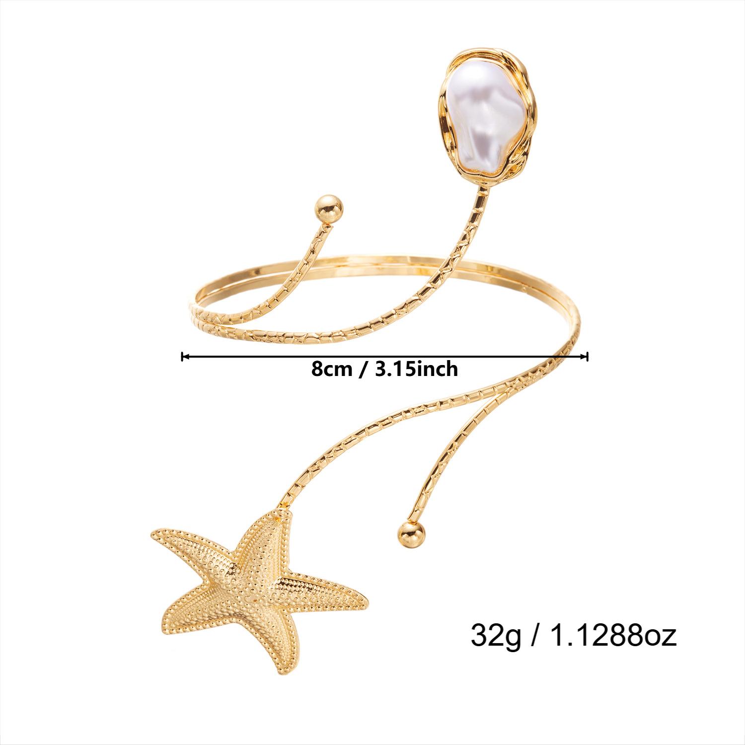 Elegant Starfish and Seashell Open Bangle Bracelet for Women Adjustable Metal Arm Cuff Jewelry Trendy Ocean Inspired Fashion Accessory Summer Beach Style