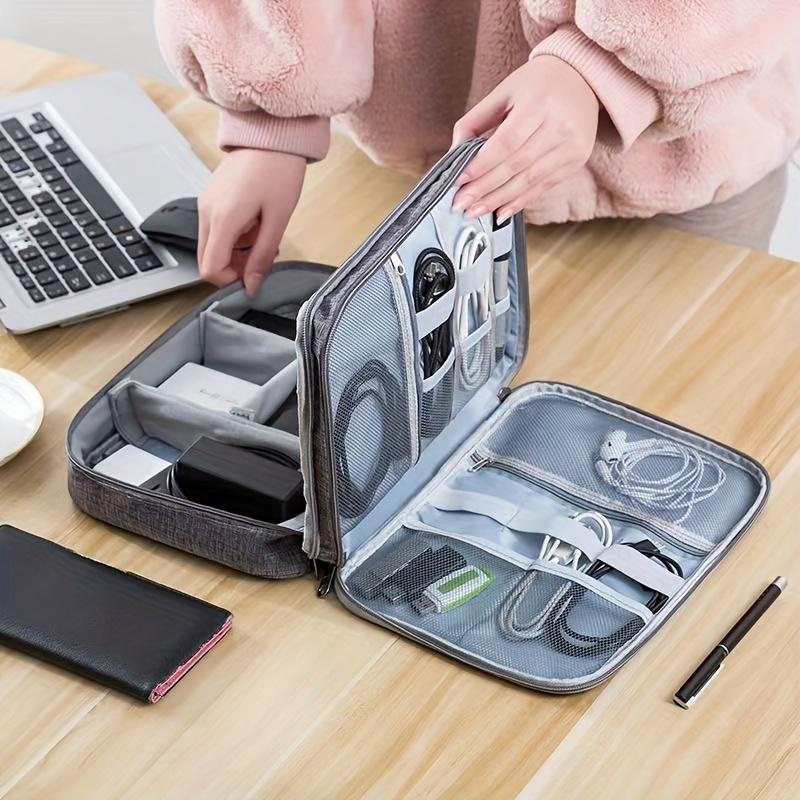 Electronic Device & Cable Storage Organizer Bag, Portable Multi-Compartment Mesh Pockets Zippered Pouch, Durable Storage Bag for Office, Travel, Picnic