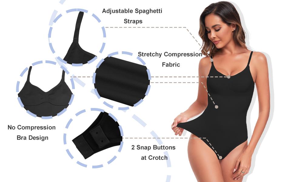 Shapewear Bodysuit for Women Tummy Control Thong Square Neck Body Suits Tank Seamless Body Shaper Fabric Fit Nylon Soft