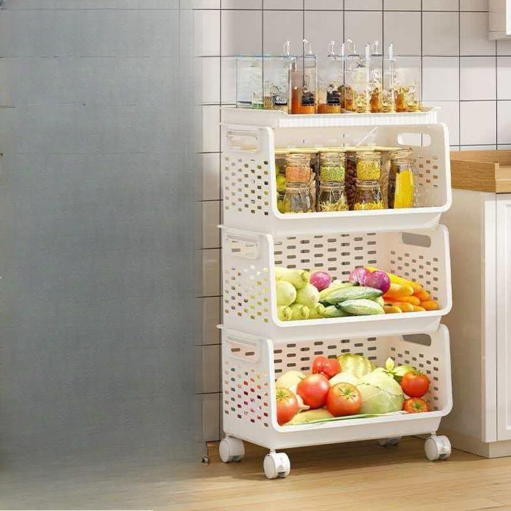 Household kitchen fruit and vegetable rack for storage, a multi-functional vegetable basket storage and storage rack, a movable kitchen storage rack, a fruit and vegetable storage rack with wheels, a vegetable rack