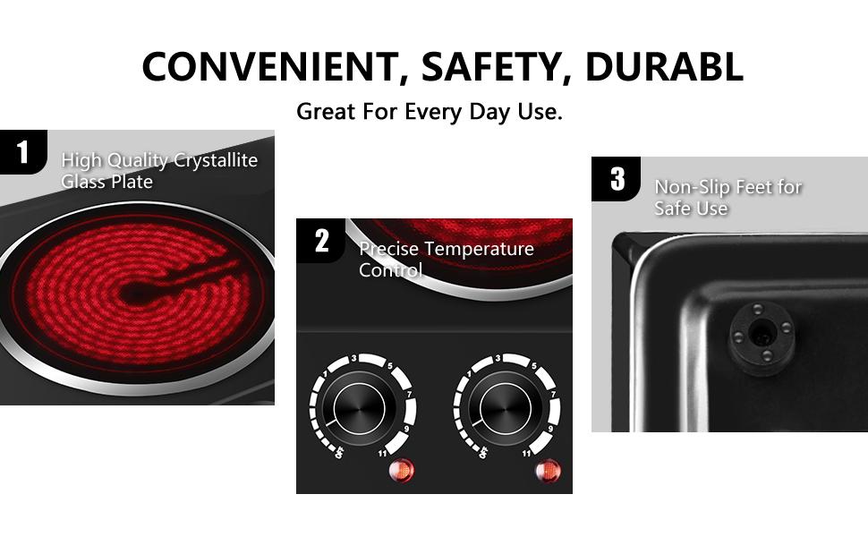 CUSIMAX 1800W Portable Electric Hot Plate with Infrared Cooktop Double Burner Fast Heating Safety Shutdown Function for Kitchen Household Appliances Induction Stovetop Countertop electric stove hot plate Cast-Iron Stainless Steel Single gestove Range