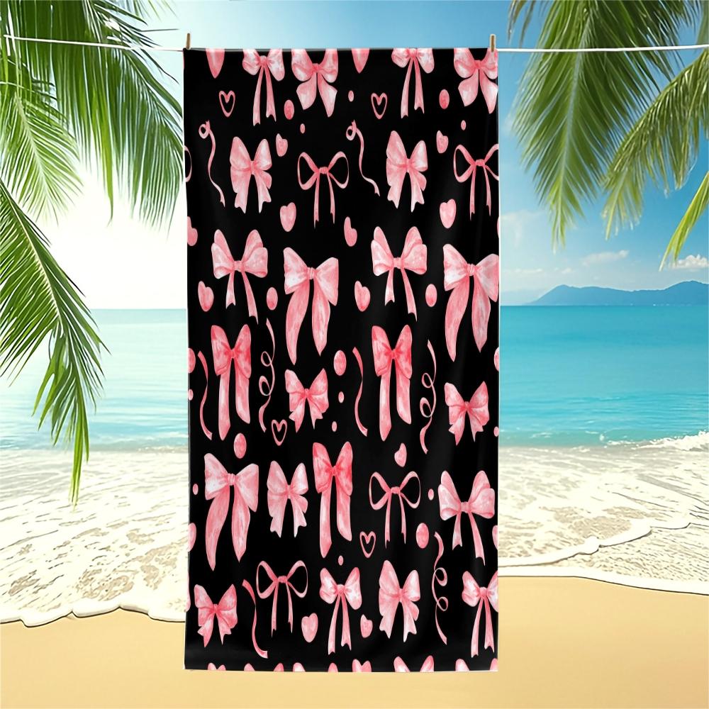 1-Piece Coquette Bow Printed Beach Towel, Cute Y2K Style Sand-Free Quick-Dry Microfiber Towel, Lightweight Absorbent Printed Beach Accessories, Ideal for Travel Vacation, Pool, Beach, Camping & Daily Use