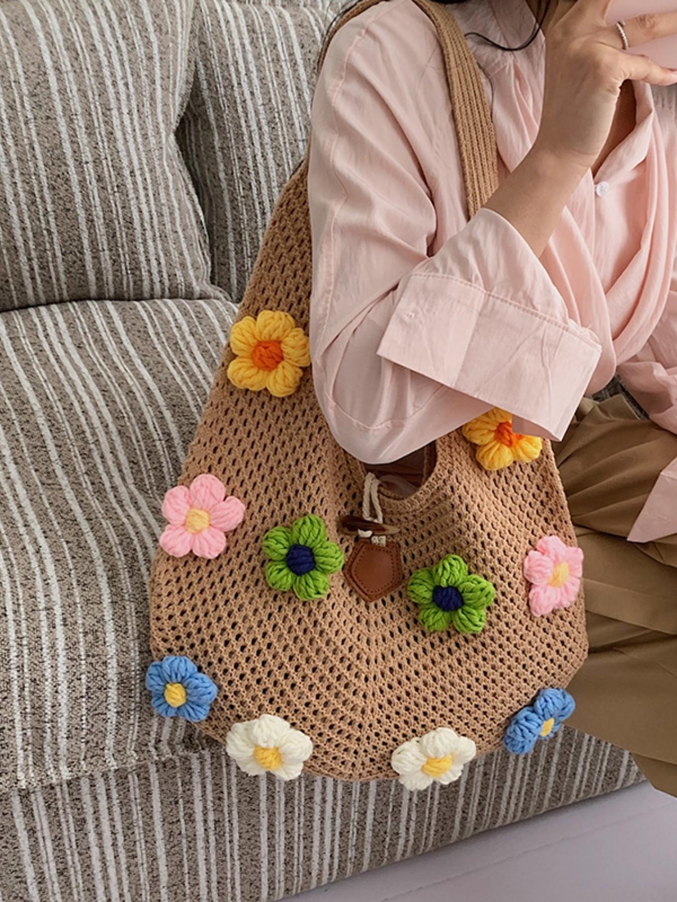 Fashion Knit Bag Women's 2026 New Spring Shoulder Bag, Large Capacity Tote Bag, Beach Vacation Tote Bag, Stylish and Practical