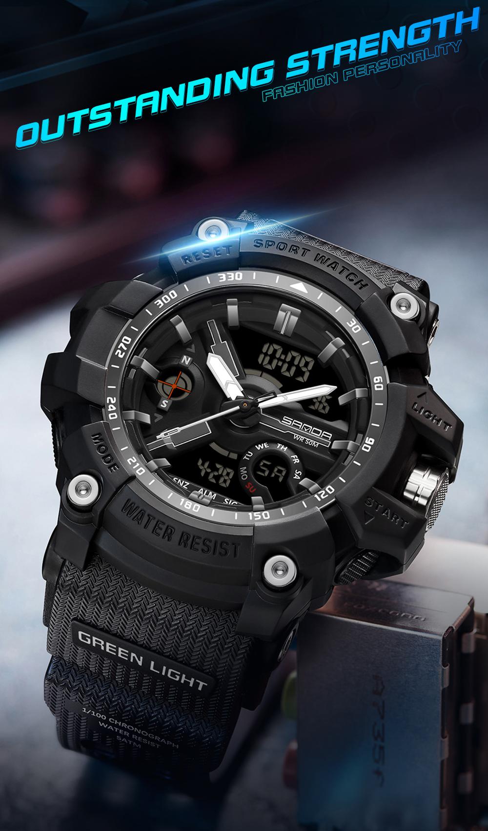 SANDA 3179 for Male Clock shock New Sports Men's Military Watch Waterproof Wristwatch, Men's Sportive Analog-digital Quartz Watch, Water resistant watch with Luminous & Alarm & Calendar Function, with Box