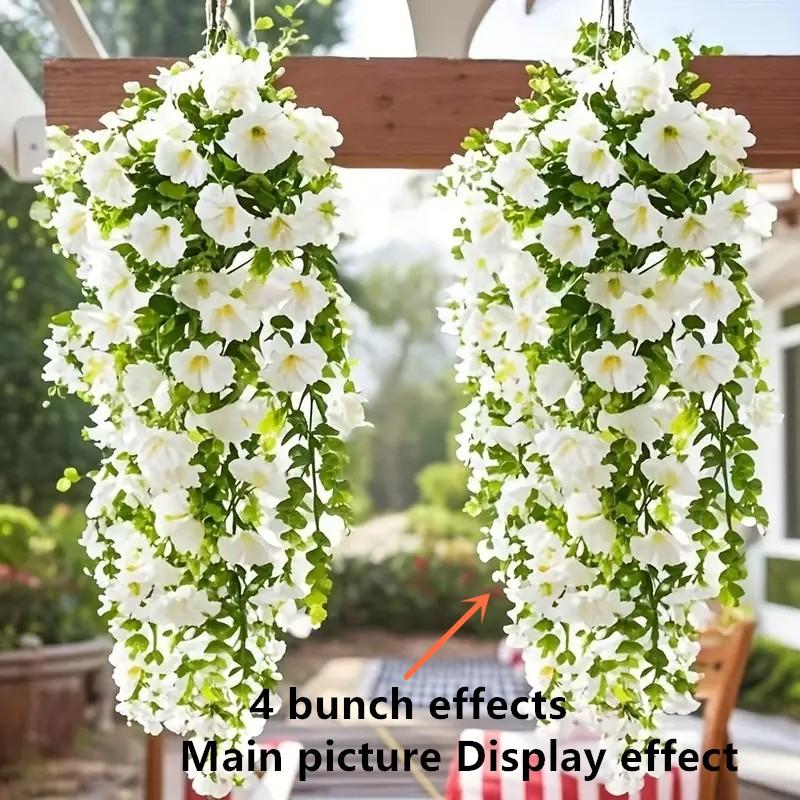 4pcs Artificial Colorful Flowers, UV-Resistant Morning Glory, Eucalyptus Vine, Festival Decor, Graduation Decor, Indoor Outdoor Decor