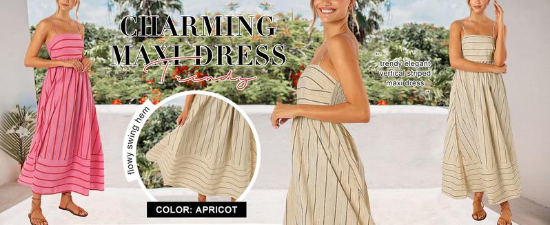 Chouyatou Women's  summer outfits Striped Back Smocked Maxi Dress Sexy Spaghetti Strap Cut Out Flowy Swing Long Dress