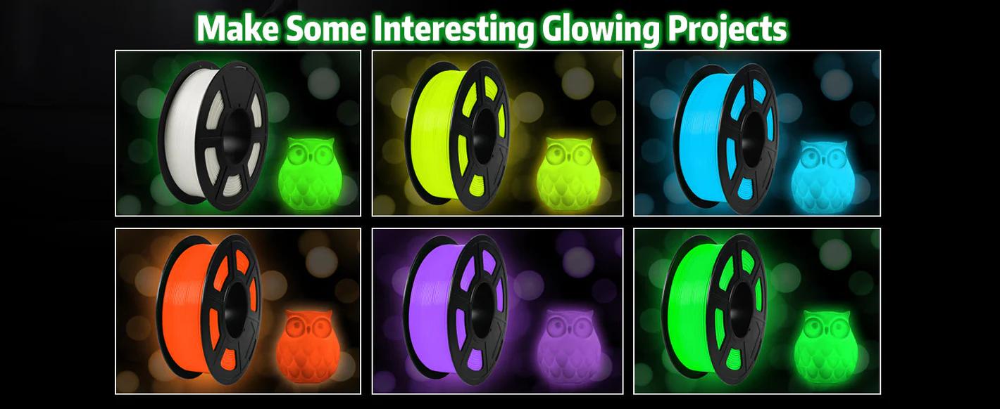Glow in The Dark Luminous PLA 3D Printer Filament UV/Sunlight Activated! Strong, No-Clogging 3D Printing Material Print Party Decor, Signs & More with SUNLU PLA