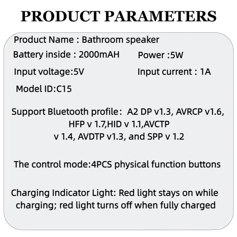 Bluetooth-compatible Waterproof Speaker Ipx7, 2000mah Portable Wireless Speaker with LED Light, HD Sound and Bass, Ideal for Beach, Kayak, Pool, Camping, Gift