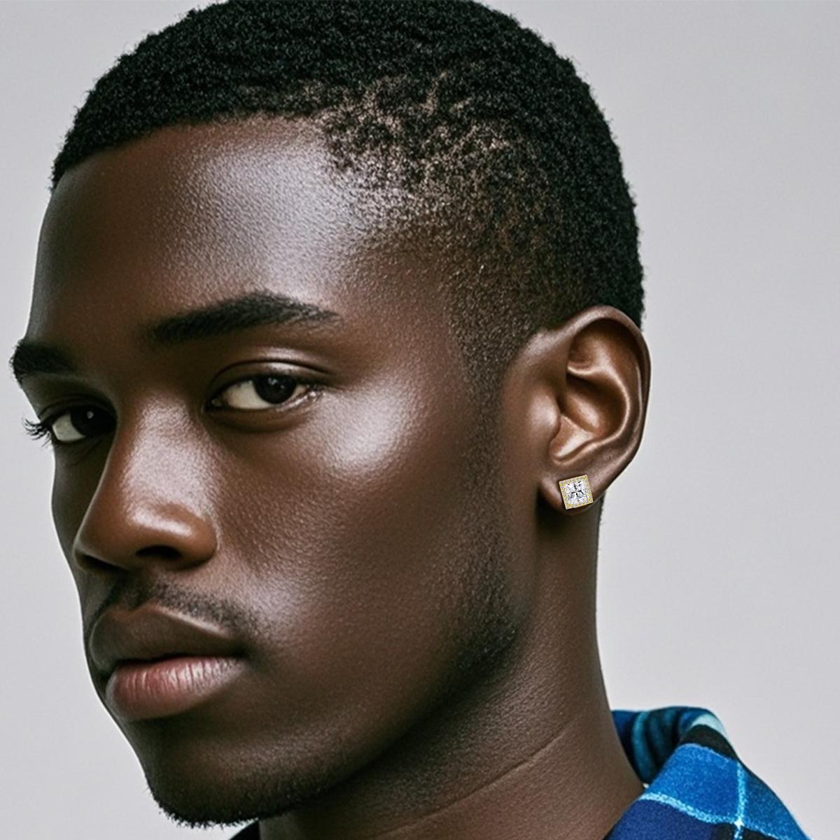 Delzzad 14K Gold-Plated Radiant Cut Stud Earrings VVS Synthetic Moissanite Earrings Synthetic Moissanite Jewelry S925 Studs Perfect Birthday Mother’s Day Christmas Gift for Men Women