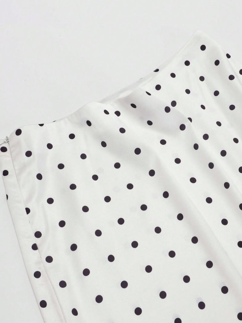 Women's Polka Dot Patchwork Colorblock Elegant Party Fabric Lace Trim Skirt, Vacation Beach Autumn Winter Fashion