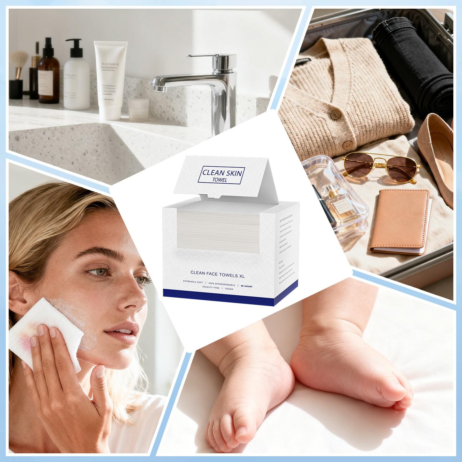 Disposable Ultra-Soft Cleaning Towel, Sensitive Skin Wet Wipes, Extra Large Absorbent Skincare Cloths, Daily Use Facial Cleansing Sheets