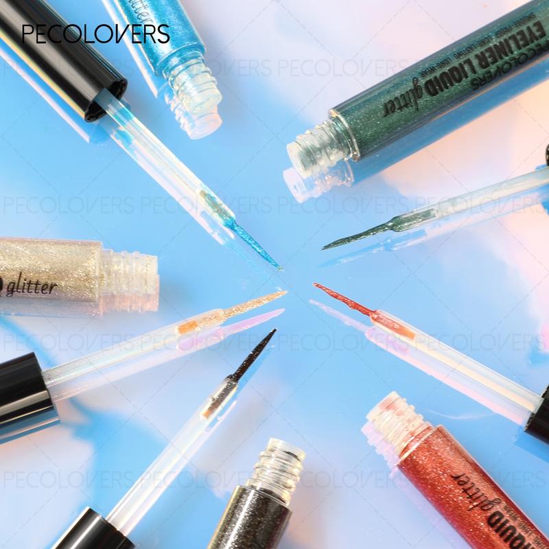 12pcs/set Sparkling Liquid Eyeliner Various Colors & Quick Dry Waterproof Not Easily Smudging Liquid Eyeliner Glitter Liner