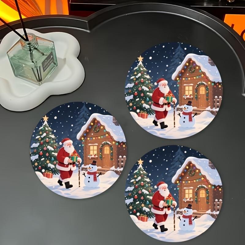 6-piece charming round wooden coasters - Christmas snowmen, heat-resistant and non-slip drink pads, suitable for home and restaurant table decoration, perfect housewarming gift