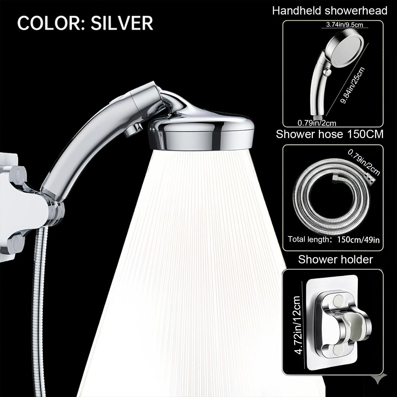 3-Piece Adjustable Shower Head Set, G1/2 Interface, 150cm Flexible Hose, Wall-Mounted Bracket, No Drilling Required, Bathroom Faucet Accessories