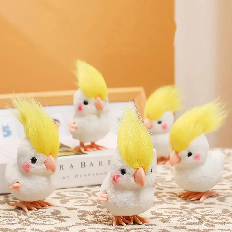INS Kawaii Look Parrot-Theme Plush Toy, Cool-Haired Jumping Simulated Doll with Moveable Chain Winding, Plush Fabric Kids' Play Gift