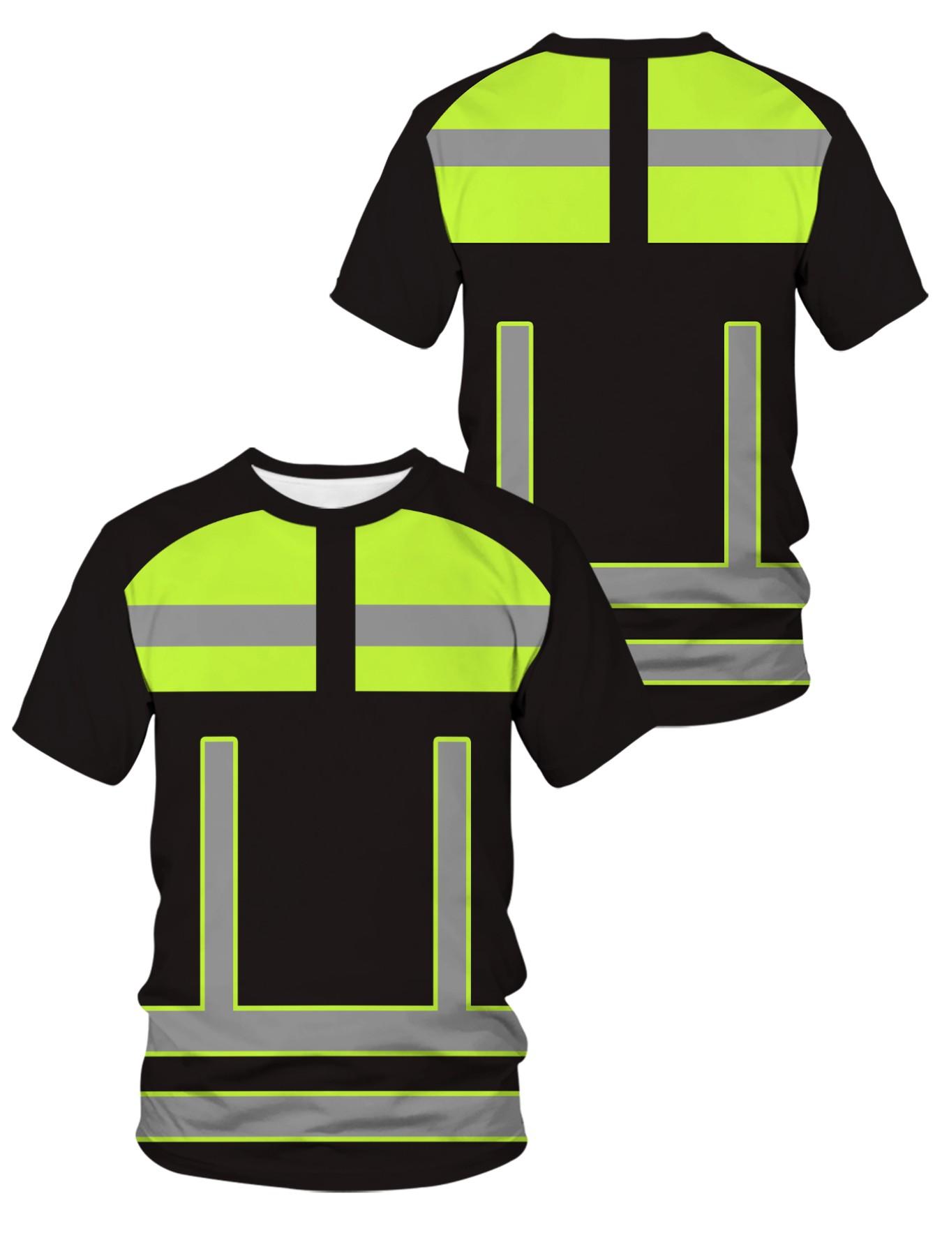 Reflective Safety Workwear Set for Men, Summer Fluorescent Short Sleeve Shorts Two-Piece Kit, Pocket Drawstring Waist, Ideal Gift