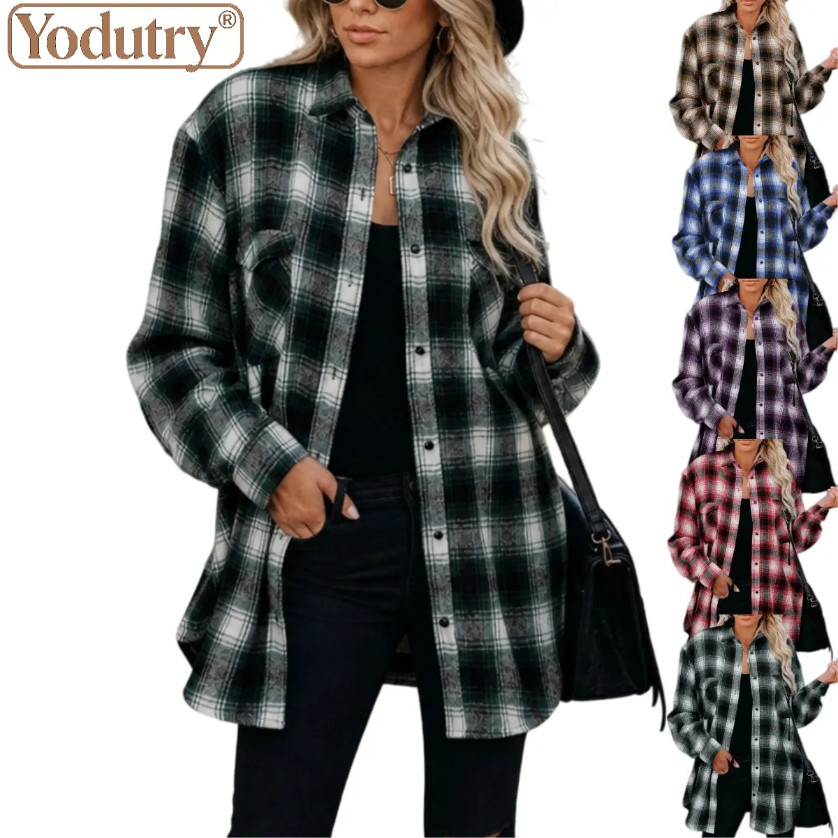 Women Fall Winter 2026 Plaid Shirt, Midi Length Open Front Button Down Blouse, Relaxed Lapel Collar Loose Casual Tunic Tops For Daily Outfits