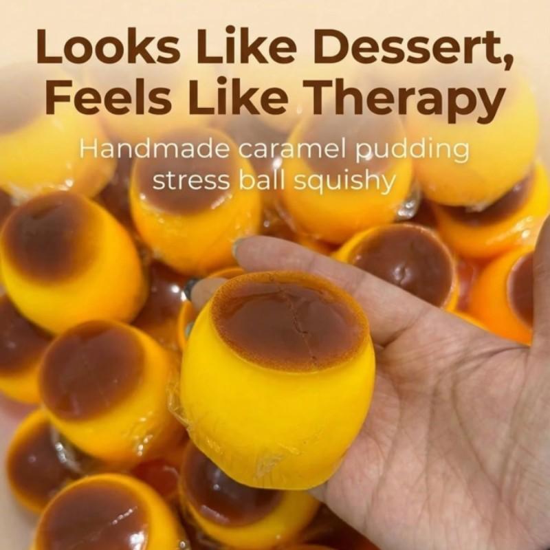Non-Rebound Slow Rising Caramel Pudding Stress Ball, Soft Crispy Bead Filled Silicone Squeeze Toy, Squishy Fidgets, Anxiety Relief & Party Favors, Crunchy Pudding Squishy, Squishy Stress Balls