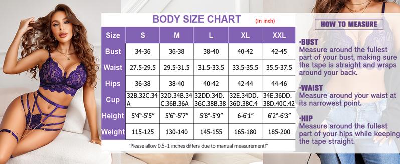 Avidlove Women's Lingerie Set 3 Piece Garter Lingerie Lace Bra and Panty Set S-XXL