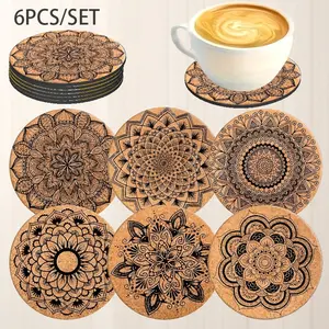 🌸🎁 Mother‘s Day Mandala Wood Coasters Set of 6 - Handcrafted Wooden Drink Mats with Bohemian Designs - Heat Resistant Table Protector for Home Office - Spiritual Gift for Mom Women