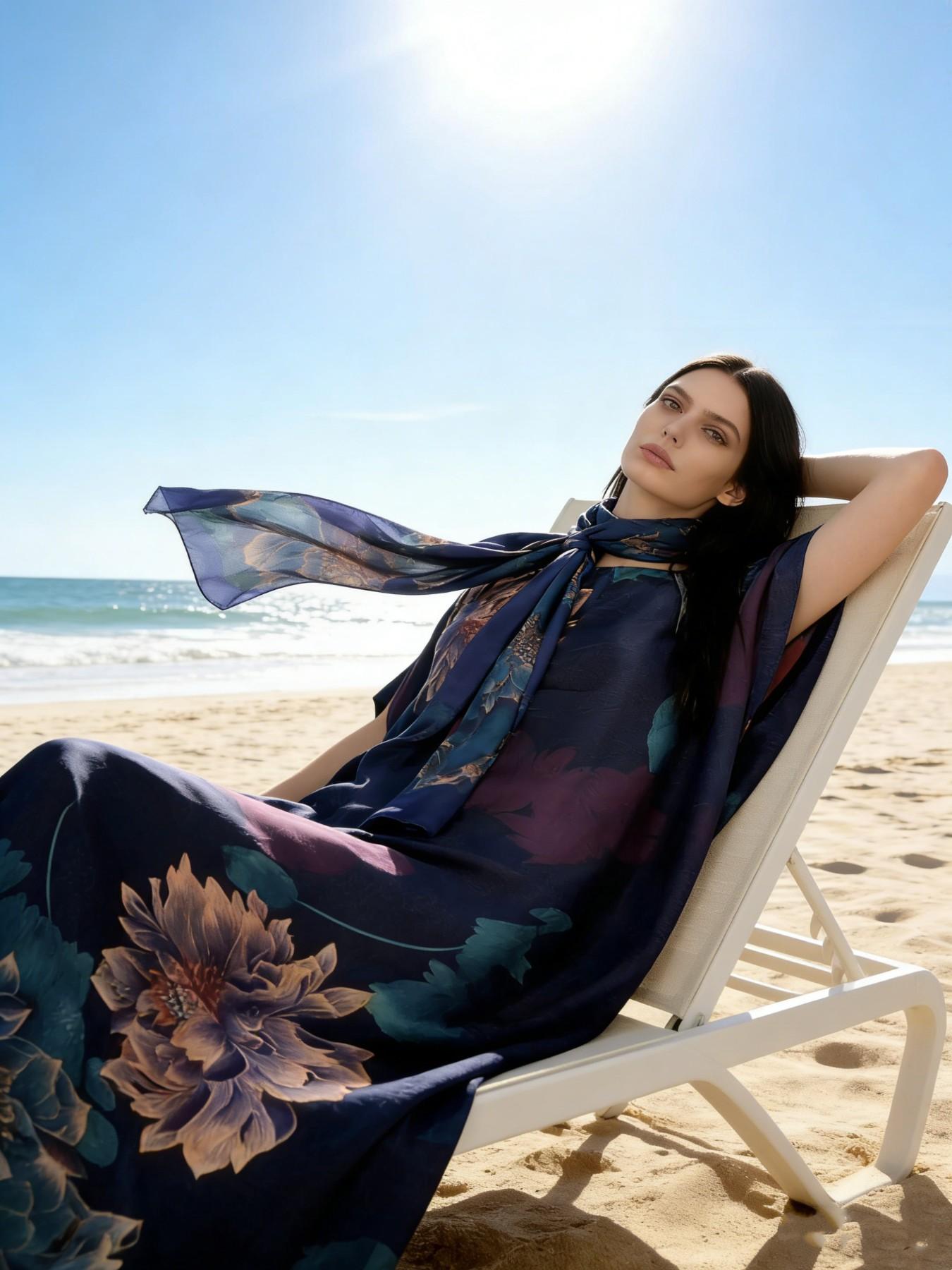 1dress+1scarf Viral Emerald Green Floral Print Satin Kaftan Maxi Dress with Matching Scarf – Silky Loose Fit, Plus Size Friendly, Luxury Loungewear, Beach Cover Up & Evening Party Wear, Must-Have Resort Fashion Piece