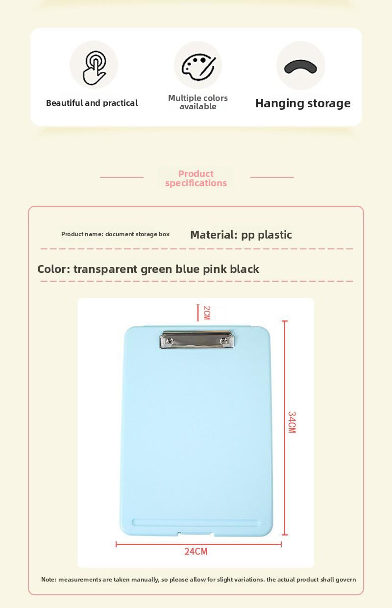 Multi-functional A4 Clipboard Folder Vertical Test Paper Storage with Pen Slot for Primary School Students File Organizer Stationery Box