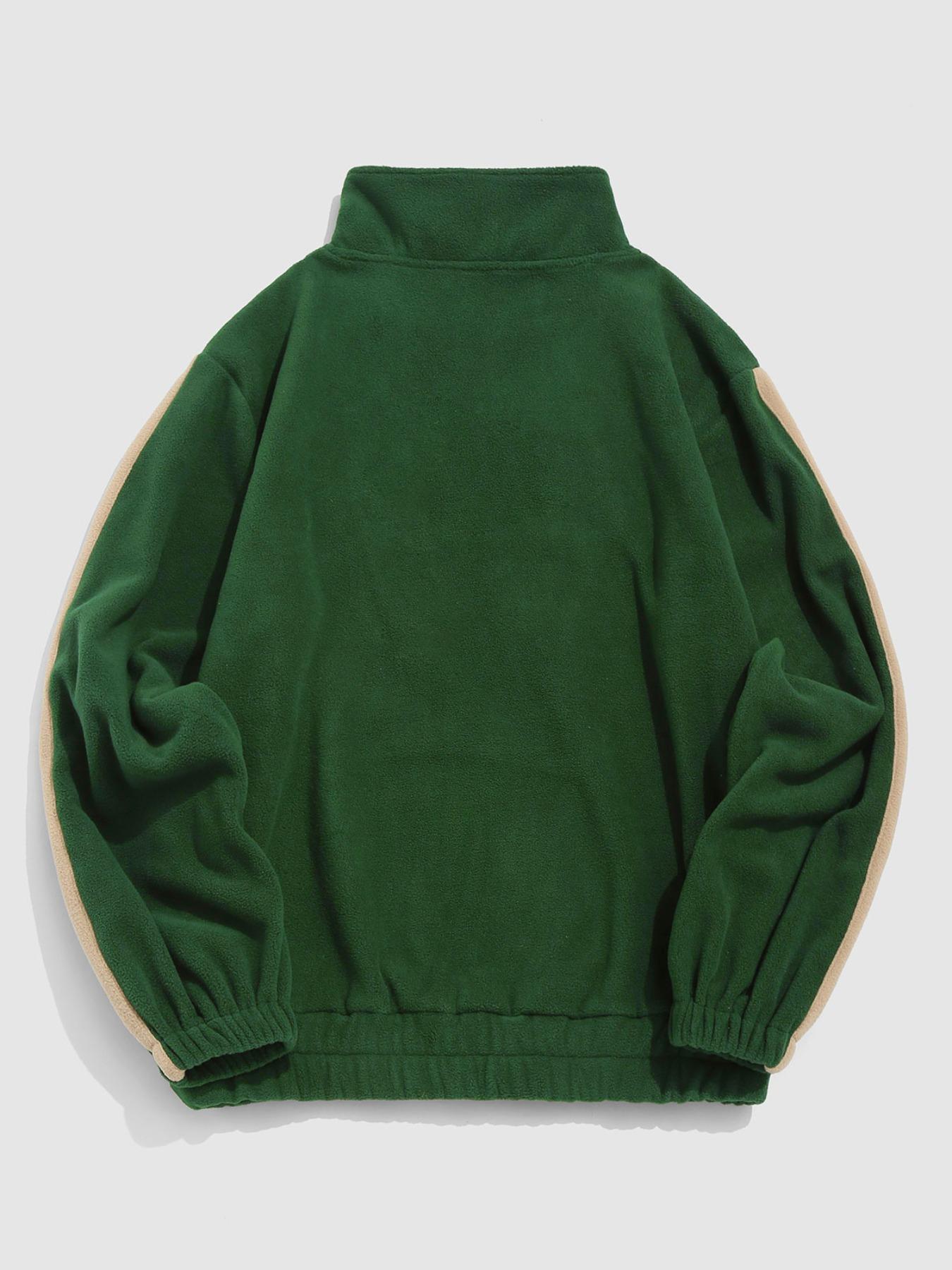 ZAFUL Men's Fall Winter Thick Warm Fleece Pullover - Colorblock Mountain Embroidery, Long Sleeve Half-Zip, Casual Streetwear Hoodie Sweatshirt