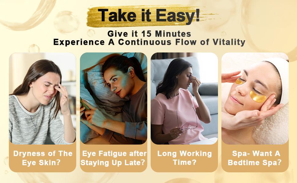 Tibobo 24k Gold Collagen Eye Mask, 24/36 Pairs Deeply Moisturizing Eye Masks, Hydrating Eye Care Mask, Rejuvenating Eye Skin Care Product for Men & Women, Dark Circles Care