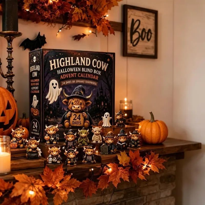 Halloween Advent Calendar 2026, Highland Cow Countdown Calendar with 24 Mini Spooky Figurines, 24-days Halloween countdown.Cute Farmhouse Surprise Gift for Halloween Home Decor
