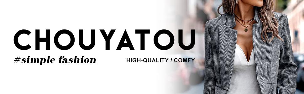 Chouyatou Lady's Fitted, Soft Plaid Open-Front Long-Sleeve Notch Lapel Blazer Jacket - Women's Tops for Casual, Business, Office Wear, Solid, Pockets, Coat, Office Work Clothes